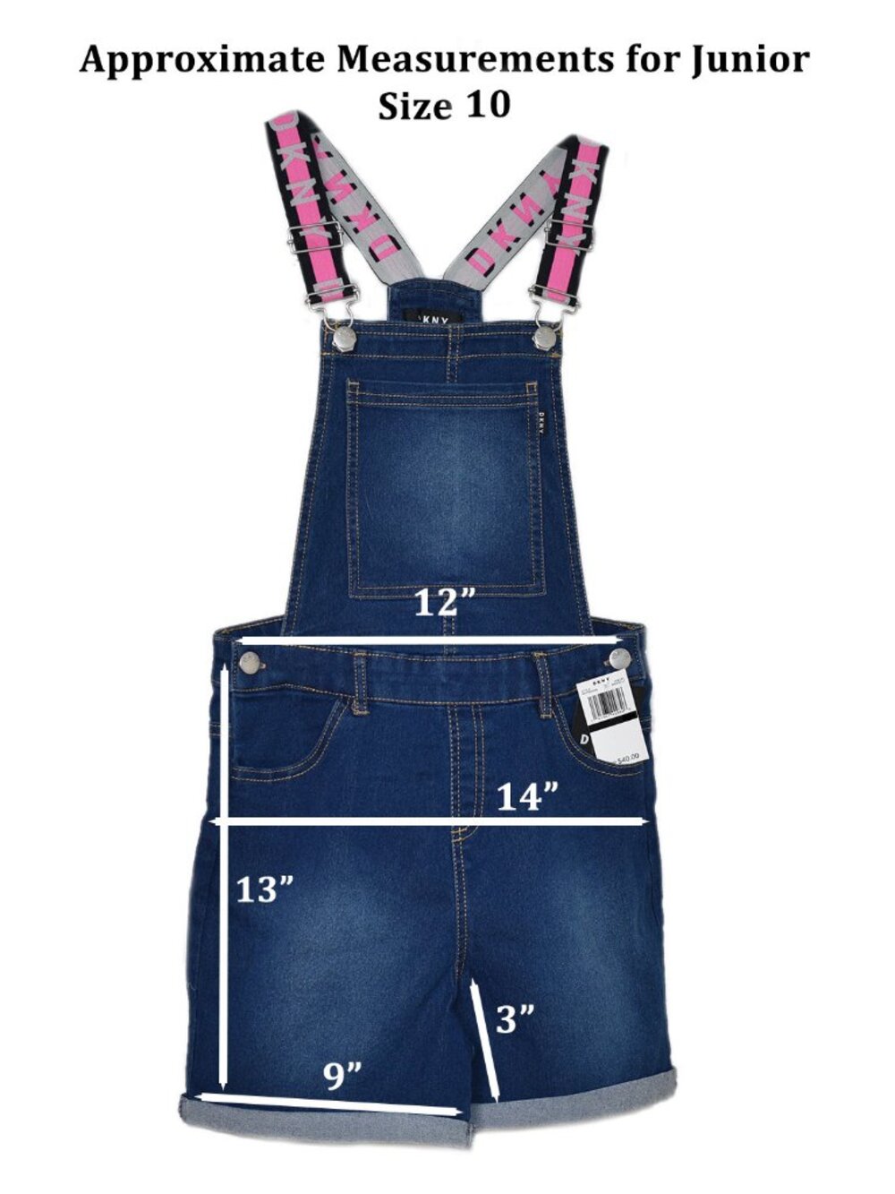 DKNY Girls Denim Shorts Overalls Stretch Jeans Jumpsuit Indigo Junior Size 10 - Picture 5 of 5